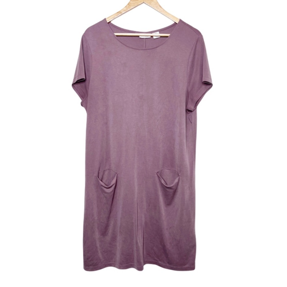 Sigrid Olsen Womens Tunic Dress Short Sleeve Round‎ Neck Pockets Casual Everyday